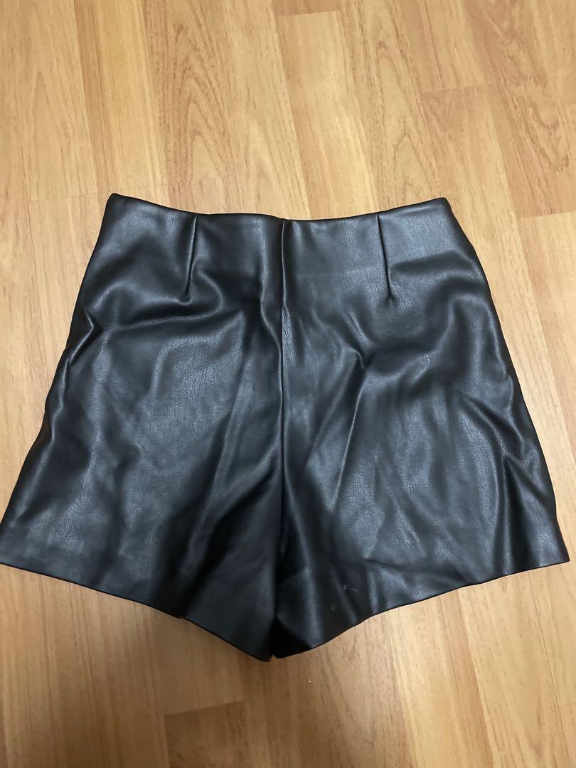 leather black shorts zara