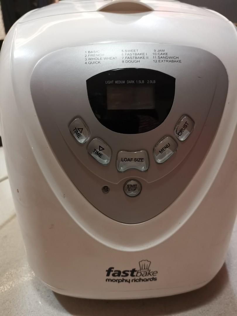 Breadmaker Morphy Richards (Category: Breadmakers) located in Singapore. Submitted by saisk95 (Listing ID 1107675090, Image 4). Description: Bought for 120 used hardly thrice and reduced for quick clearance The machine is fast bake variety and is in pristine condition still in box but no instructions(can be downloaded from the net).