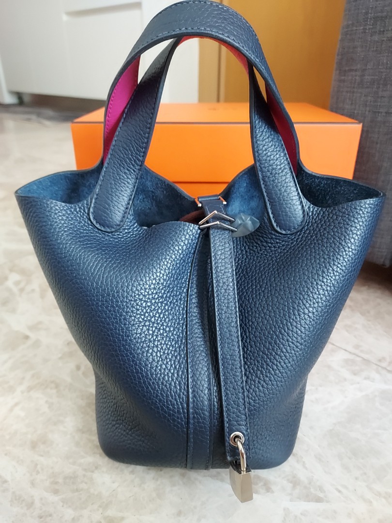 Hermes Picotin 18 Blue Nuit with Rose Pourpre handles in Clemence, Luxury,  Bags & Wallets on Carousell