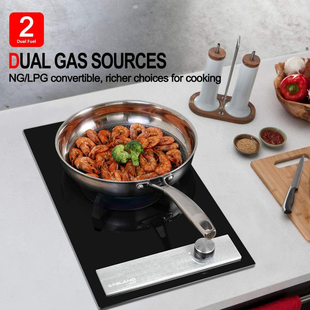 Gasland Chef GH12BF 30cm Builtin Gas Hob, Black Tempered Glass Gas