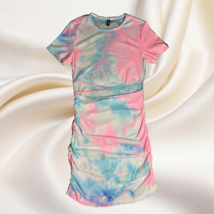 H M Tie Dye Shirt Ribbed Cut out Fitted Dress Women s Fashion