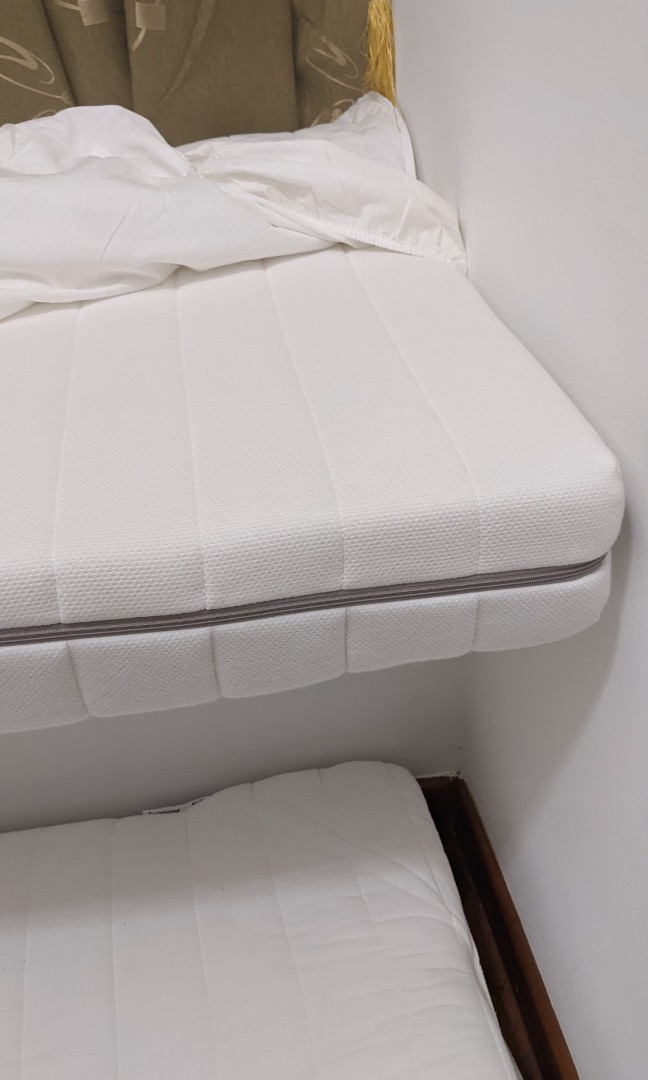 Ikea single foam beds x2 with skirt & sheets, Furniture & Home Living, Furniture, Bed Frames