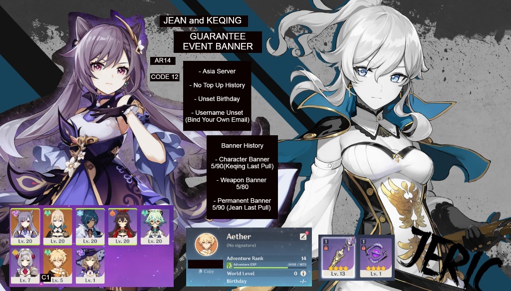 JEAN AND KEQING (GENSHIN IMPACT ASIA SERVER), Video Gaming, Video Games, Others on Carousell