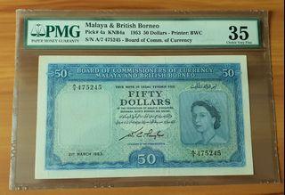 Malaya Queen 1953 $50 PMG 35