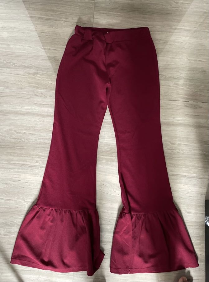 Maroon flare pants, Women's Fashion, Bottoms, Other Bottoms on Carousell
