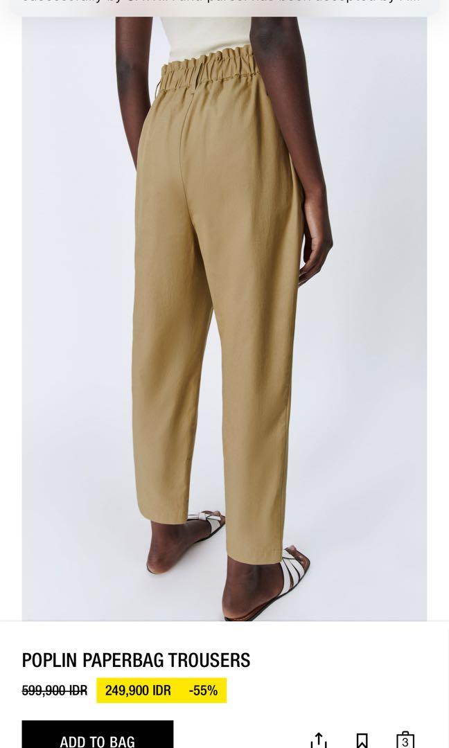 New Zara Pants Poplin Paperbag Trousers 