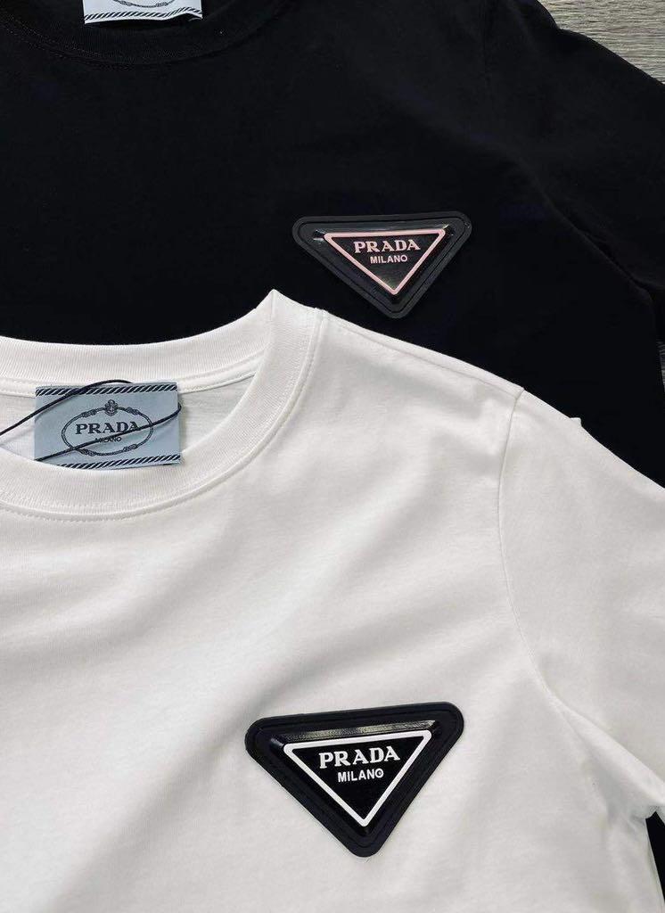 PRADA Triangle Logo T-Shirt in White (INSP), Men's Fashion, Tops & Sets,  Tshirts & Polo Shirts on Carousell