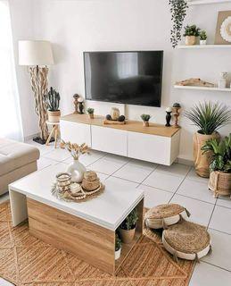 Tv rack with floating shelves, center table