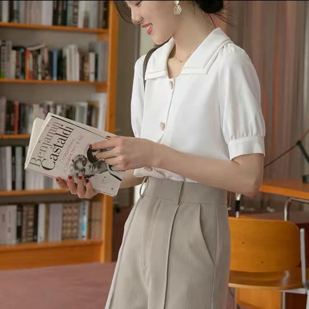 Vintage white button down top, Women's Fashion, Tops, Blouses on Carousell