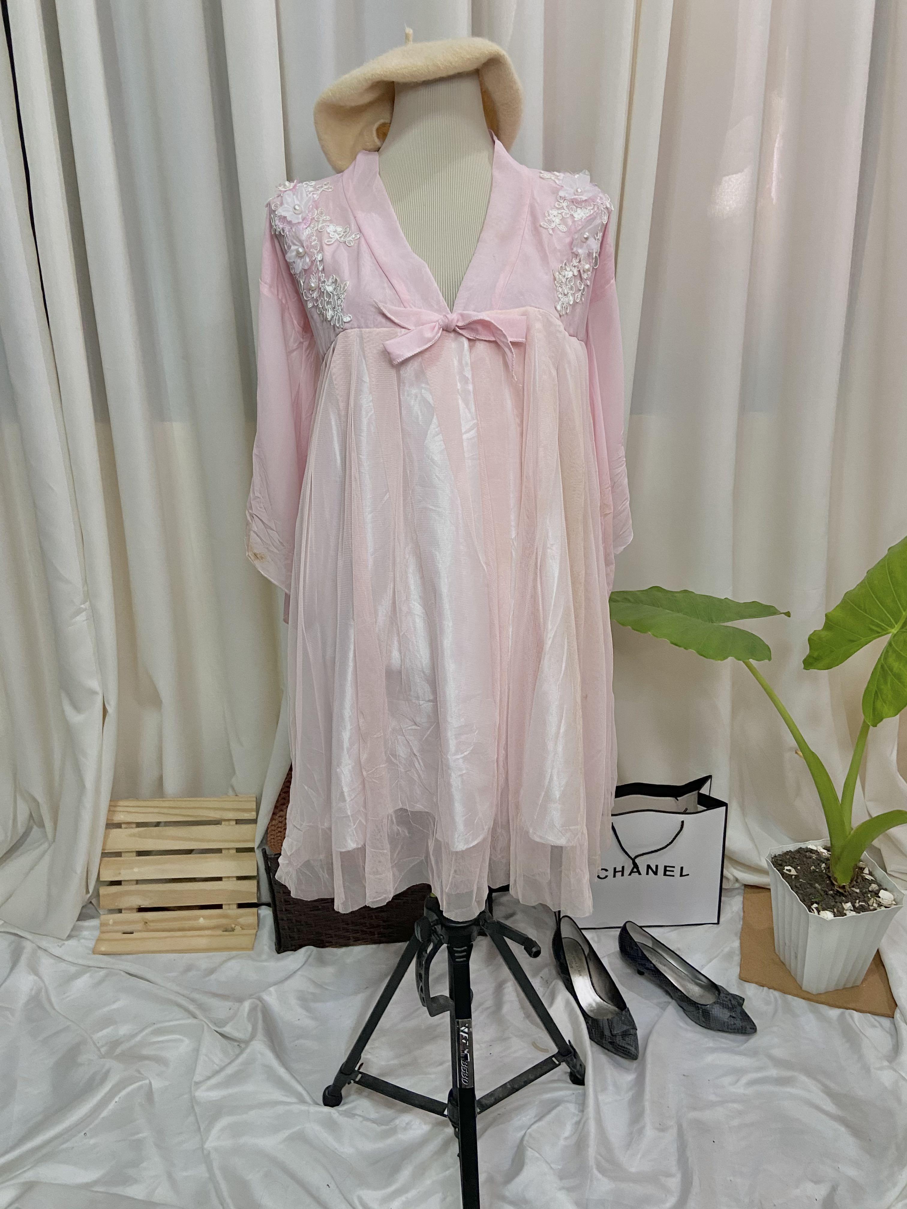 casual korean pink dress