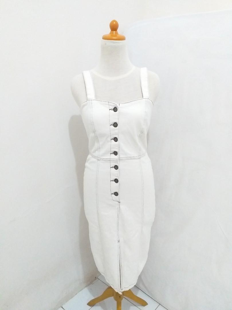 Zara Denim Overall Dress, Fesyen Wanita, Pakaian Wanita, Gaun & Rok di