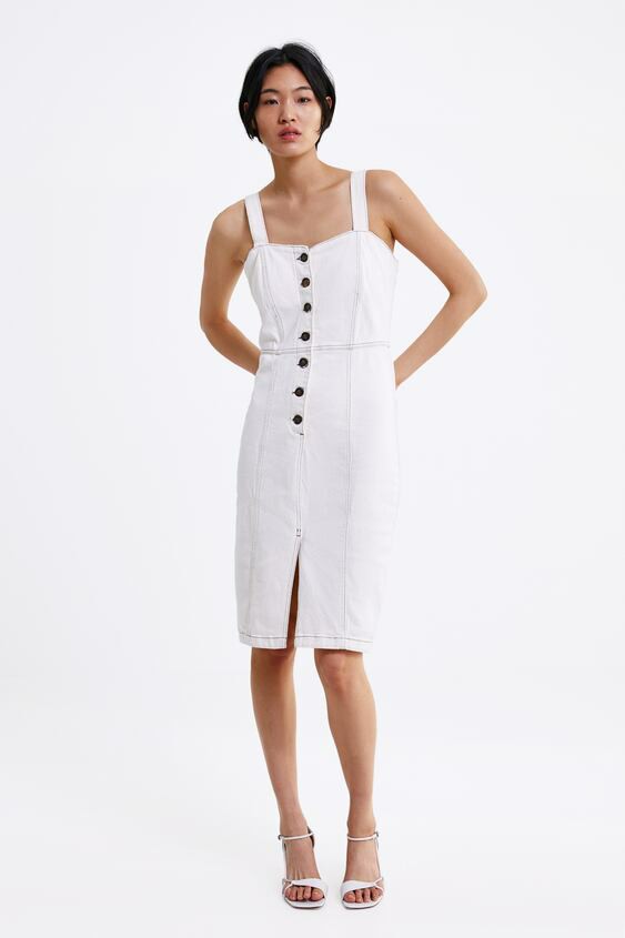 Zara Denim Overall Dress, Fesyen Wanita, Pakaian Wanita, Gaun & Rok di