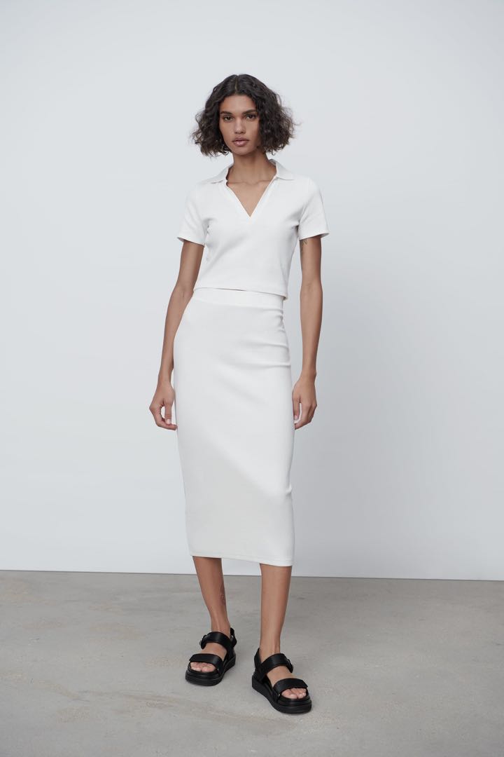 zara white ribbed skirt