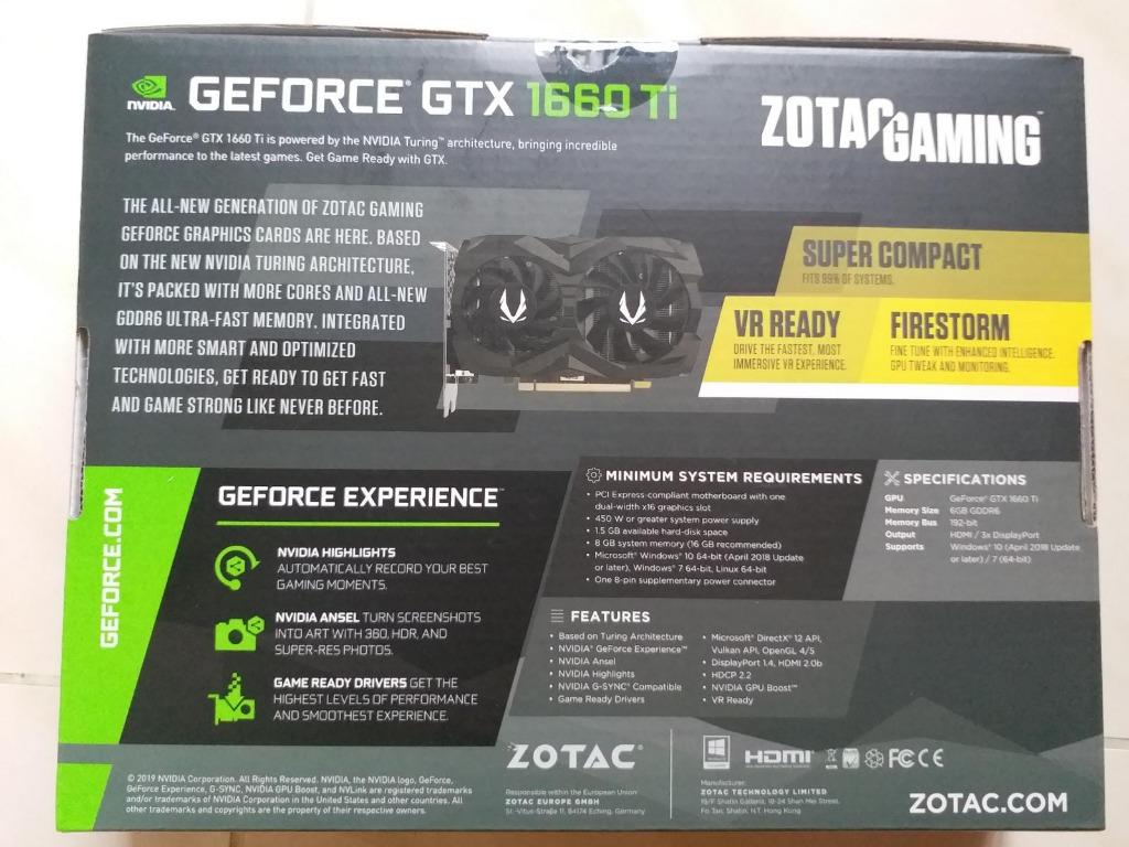 18183円 高価値 ZOTAC GAMING GeForce GTX 1660 Ti 6GB GDDR6 ZT-T16610J-10B PCIExp