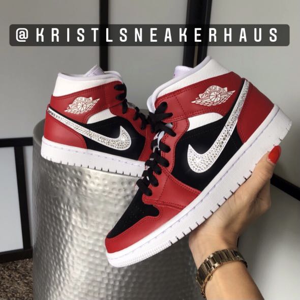 Air Jordan 1 Mid “Gym Red” with Swarovski Crystals, Women's Fashion, Shoes  on Carousell