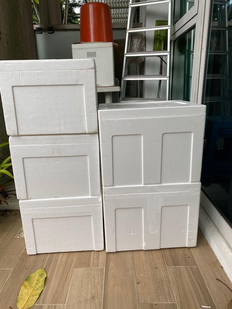 Boxes styrofoam (Category: Everything Else) located in Singapore. Submitted by naomilim (Listing ID 1106632269, Image 2). Description: Self collection They are all pretty new and these for stores for groceries. Bigger box -Quantity: 2 pcs (External Measurements) Length- 47cm Height with cover- 36cm Height without cover- 32cm Depth-36cm other boxes is slightly smaller (external measurements) -1qty Length- 40cm Height with Cover- 37cm Height withou