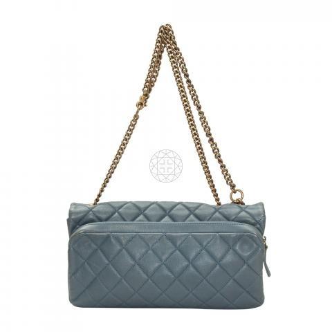 Chanel Blue Zip Back Pocket Flap Bag