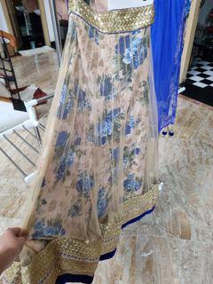 Floral printed lehenga indian skirt selendang rok bunga biru india