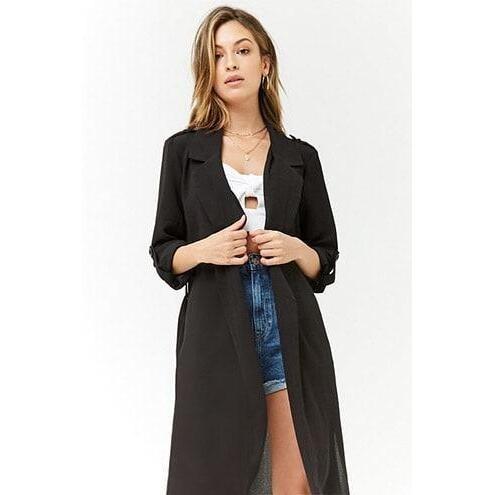 FOREVER 21 Crepe Open Front Duster Trench Coat Jacket