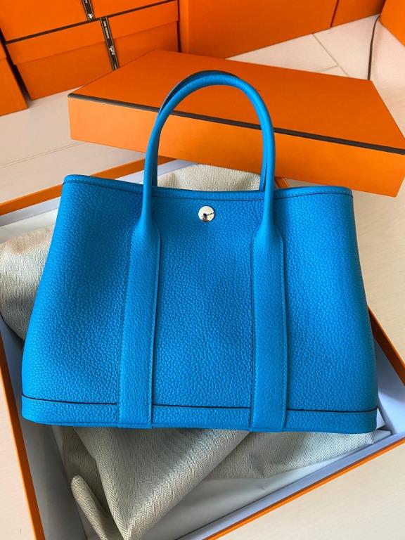 NEW HERMES BAGS GARDEN PARTY 30 B3 HANDBAG BLEU ZANZIBAR