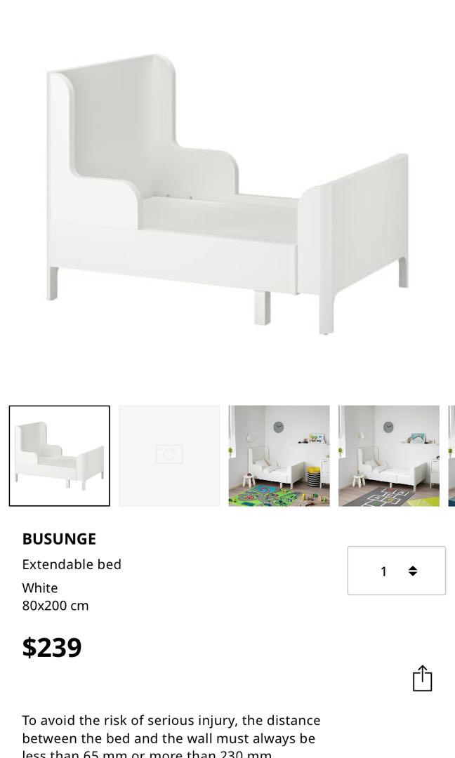 IKEA BUSUNGE EXTENDABLE BED, Babies & Kids, Baby Nursery & Kids