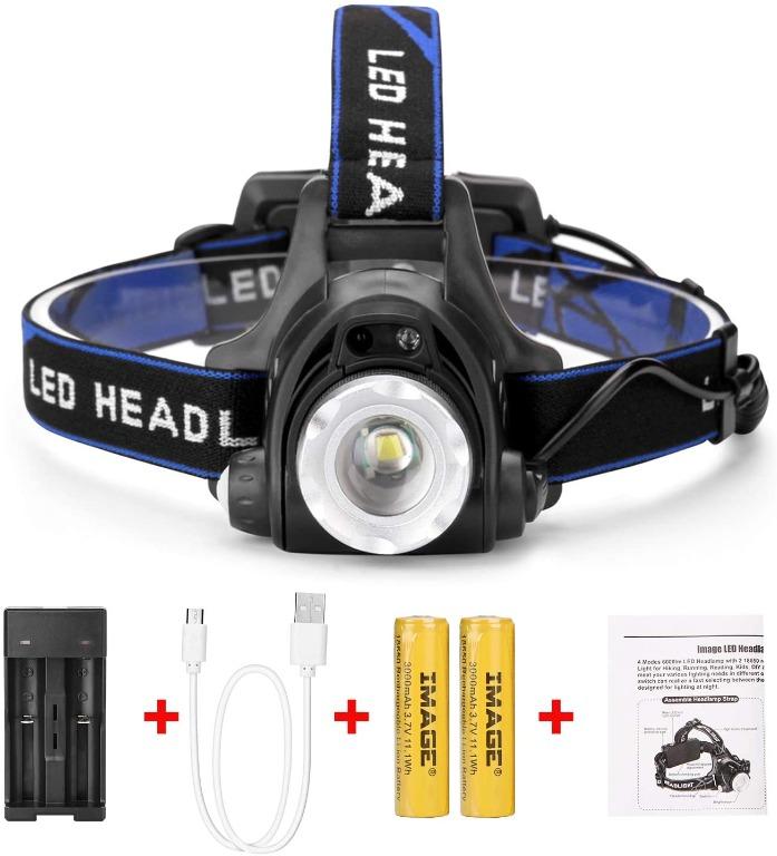Rechargeable LED Headlamp Super Bright 3000mAh Headlight 3 Modes Zoomable 