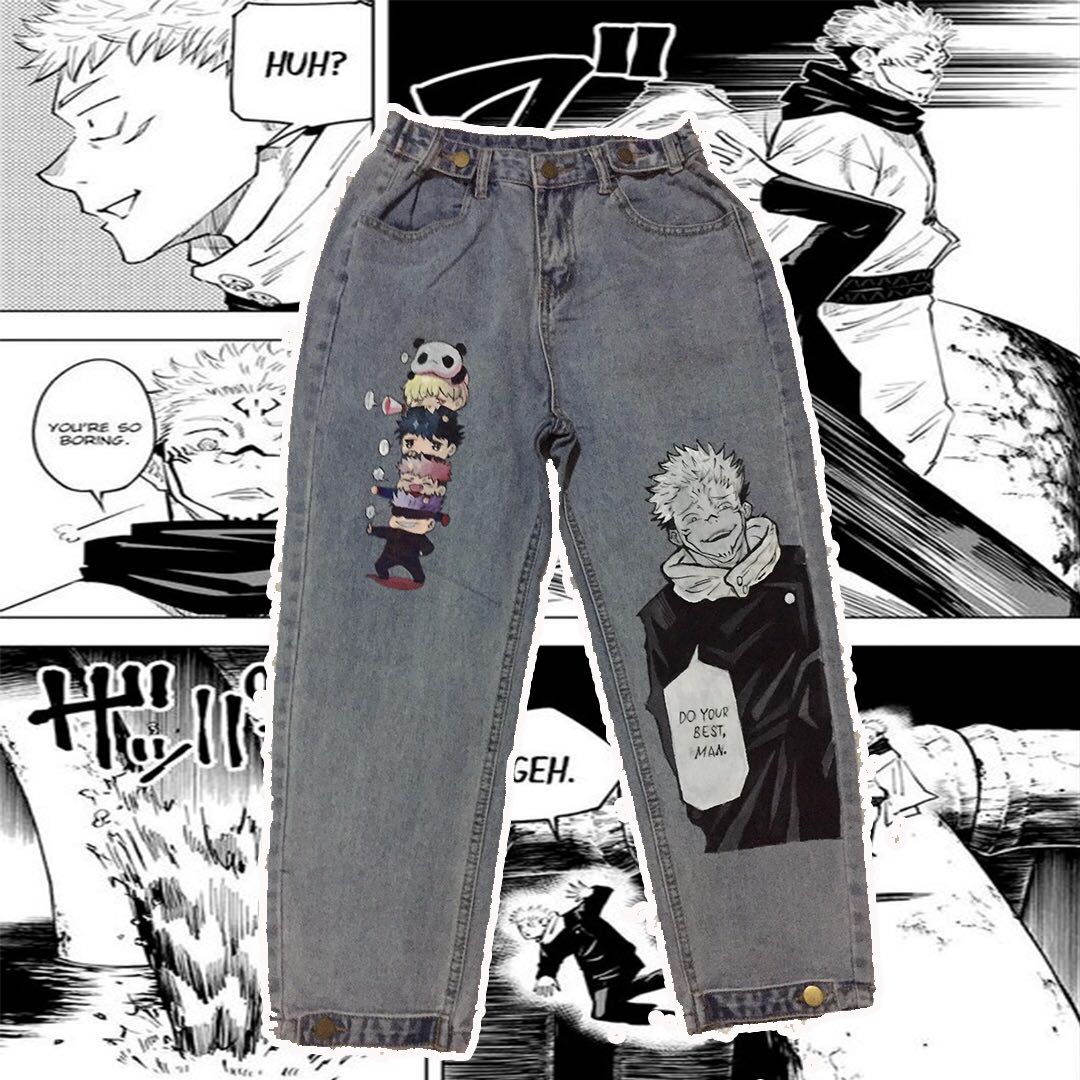 Jujutsu Kaisen Themed Pants, Women's Fashion, Bottoms, Jeans on Carousell