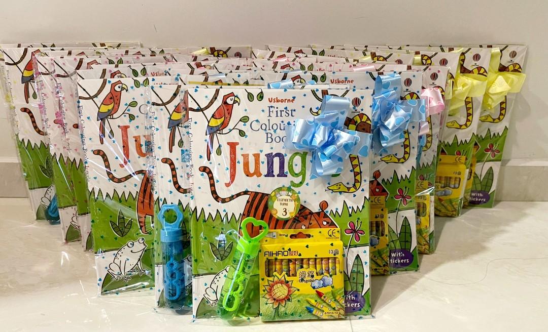 Jungle Coloring Book + Crayons Set Birthday Goodie Pack, Hobbies & Toys