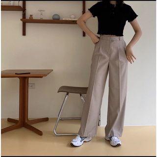 Nuhi 正韓 奶茶卡其寬褲 落地褲 西裝褲