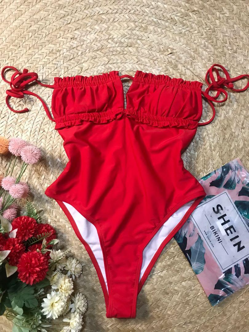 Shein Red One Piece Women S Fashion Swimwear Bikinis Swimsuits On Carousell