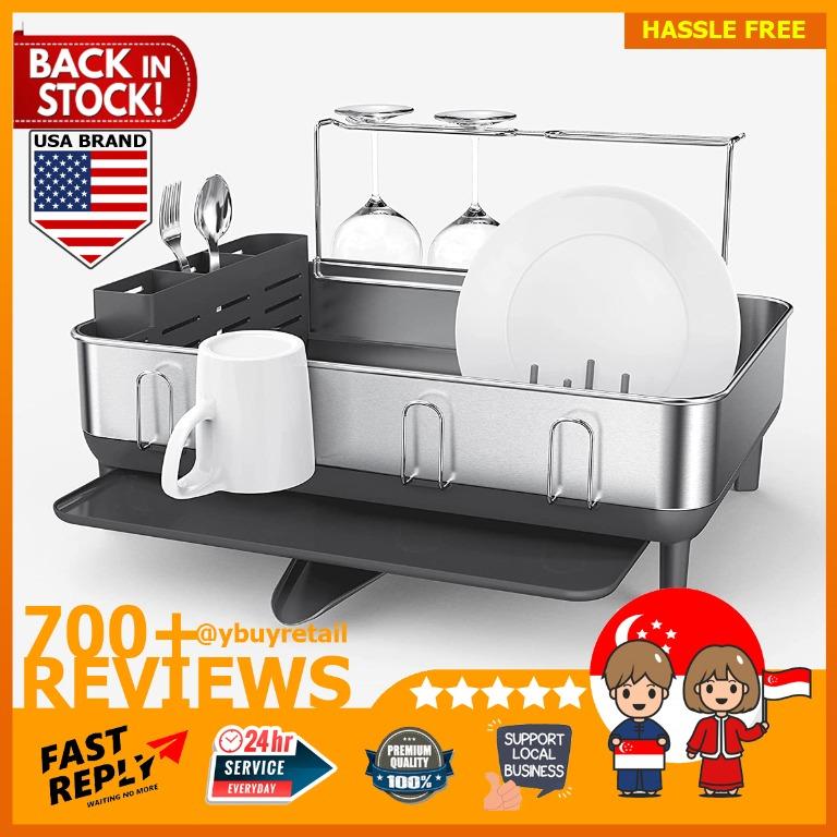 simplehuman Steel Frame Kitchen Drying Swivel Spout Fingerprint Proof Dish Rack Full Size Grey TV Home Appliances Kitchen Appliances Other Kitchen Appliances on Carousell