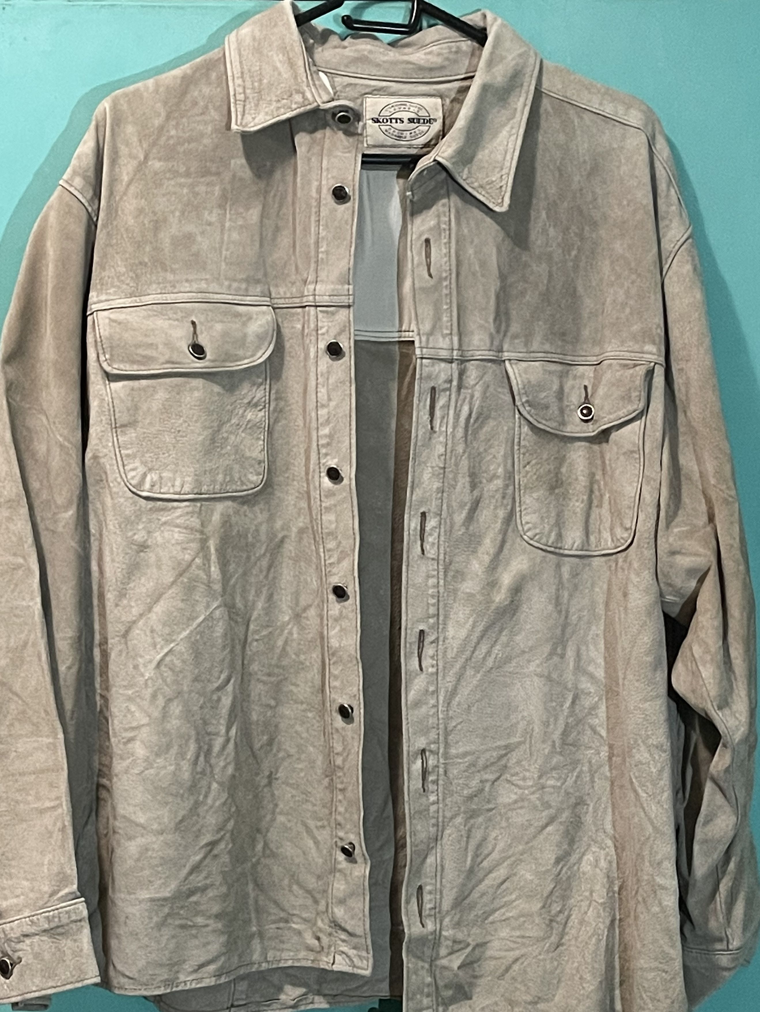 skotts suede tan button down jacket 