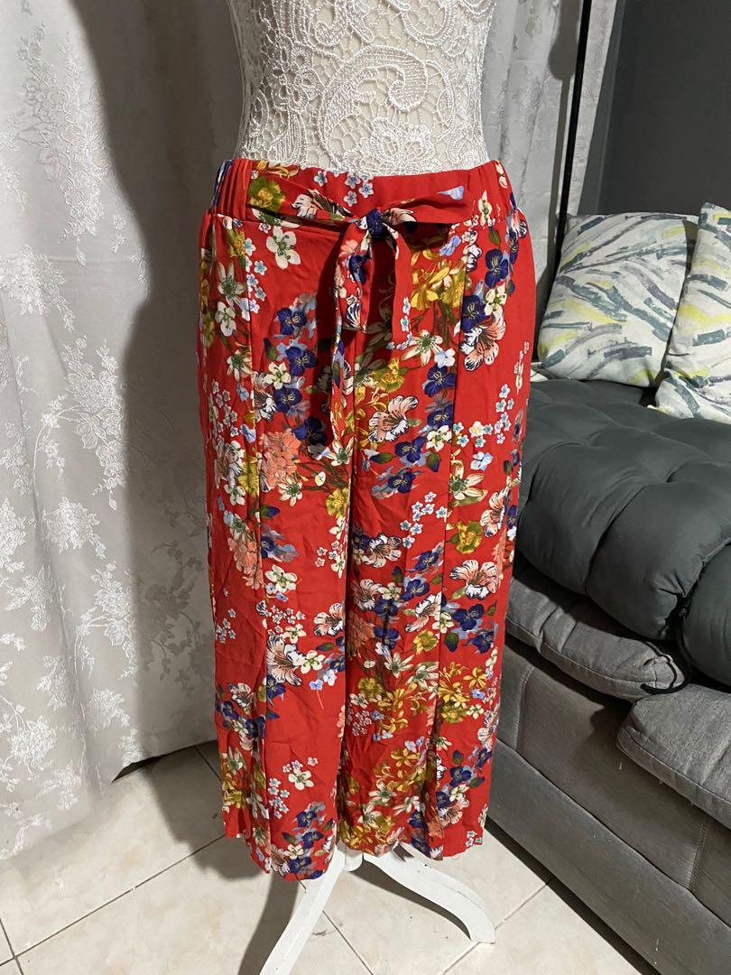 Stradivarius floral wide leg flowy wrap 