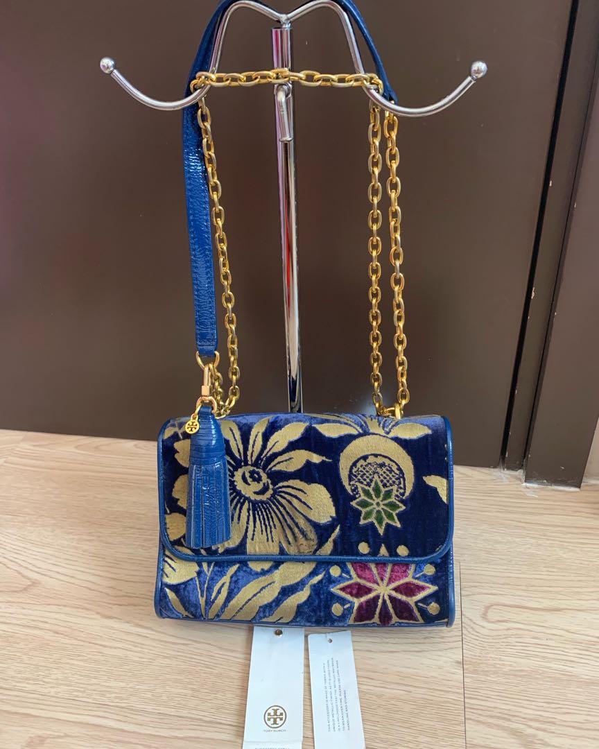 Tory Burch Cosmic Floral Velvet Fleming Medium Shoulder Bag at