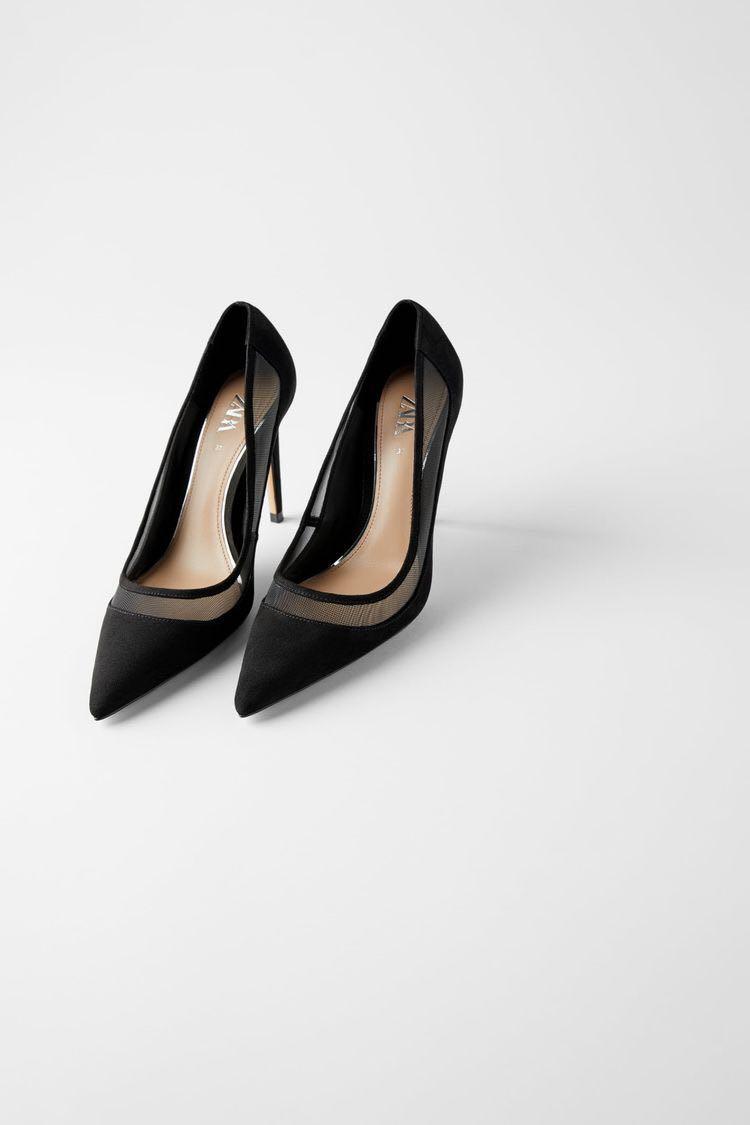 ZARA Velvet High Heel Shoes With Mesh 