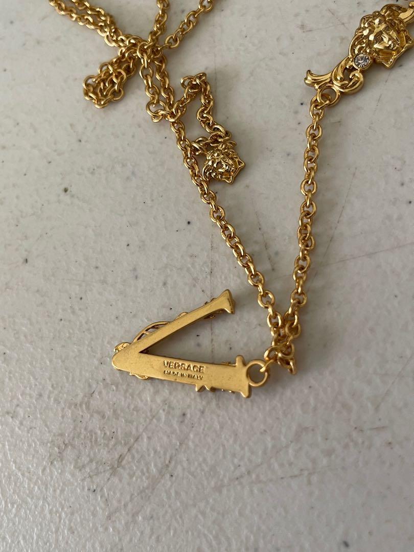 Versace Virtus V Logo Silver Gold Necklace Pendant with Original Box