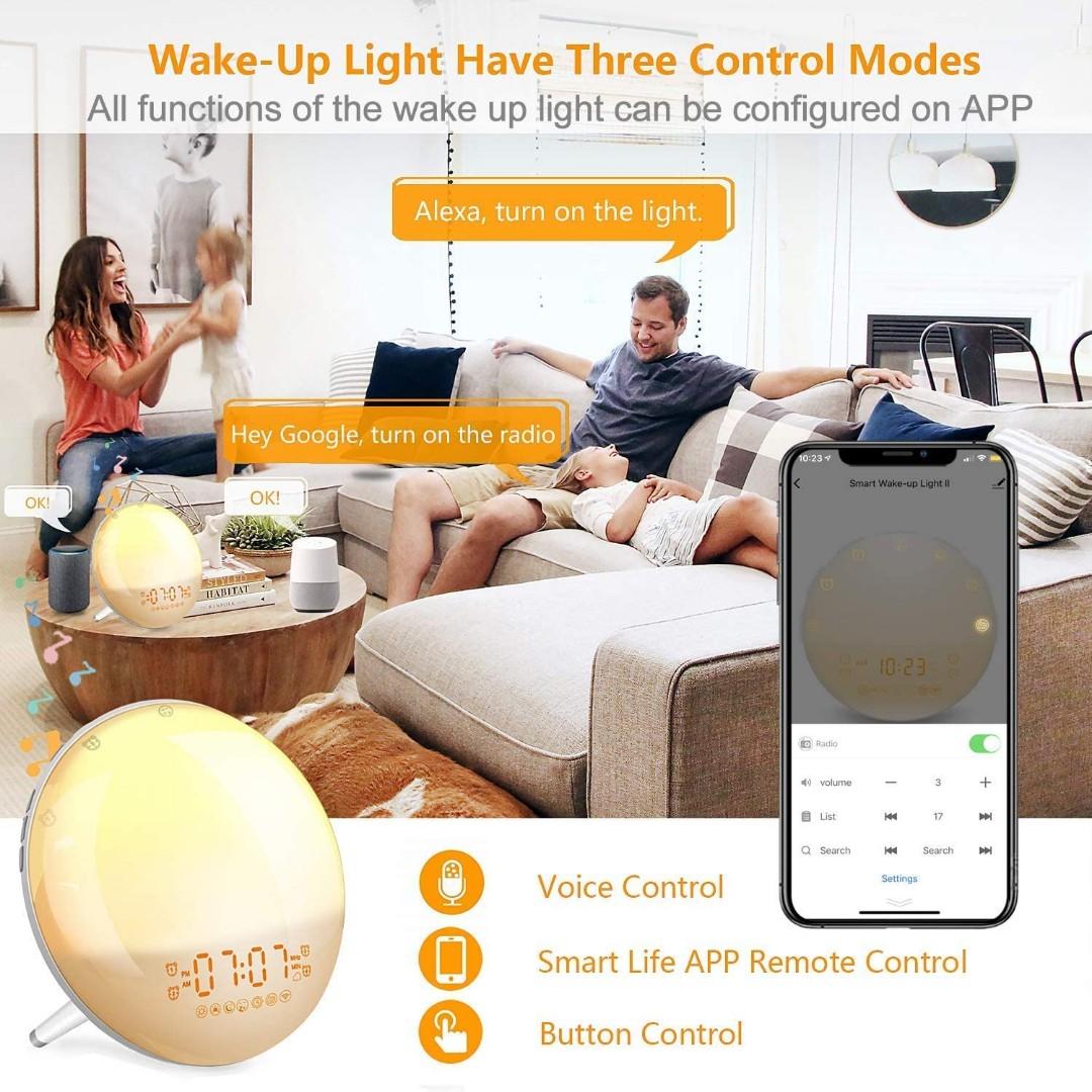 BNIB Smart Wi Fi Wake Up Light Alarm Clock Sunrise Sunset Simulation Bedside Table Night Light APP Alexa Control FM Radio 4 Alarms Snooze