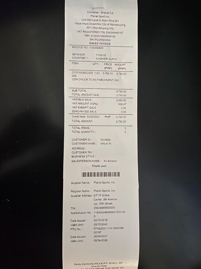 Off white deals converse receipt