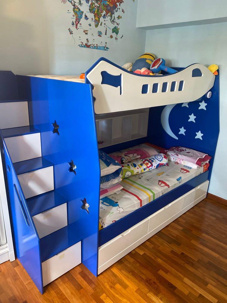 Double Deck Children Bed Frame Boys, Furniture & Home Living, Furniture, Bed  Frames & Mattresses On Carousell