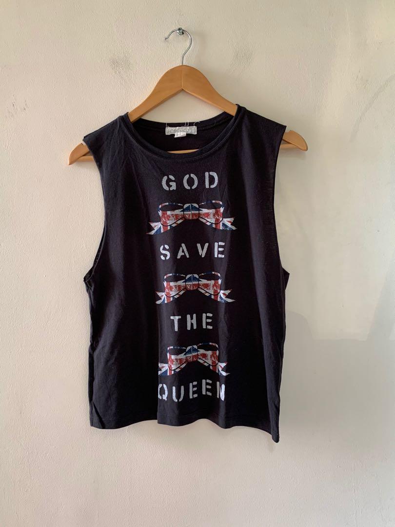 Forever 21 God Save the Queen Graphic Muscle T Shirt Women s