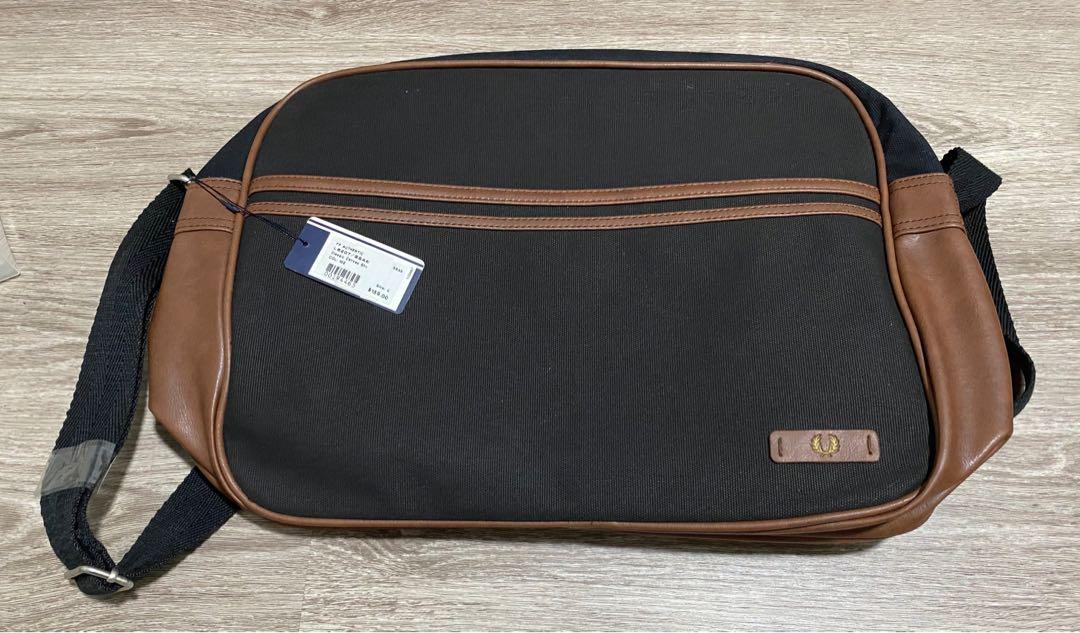 Fred Perry authentic classic canvas sling bag black brown