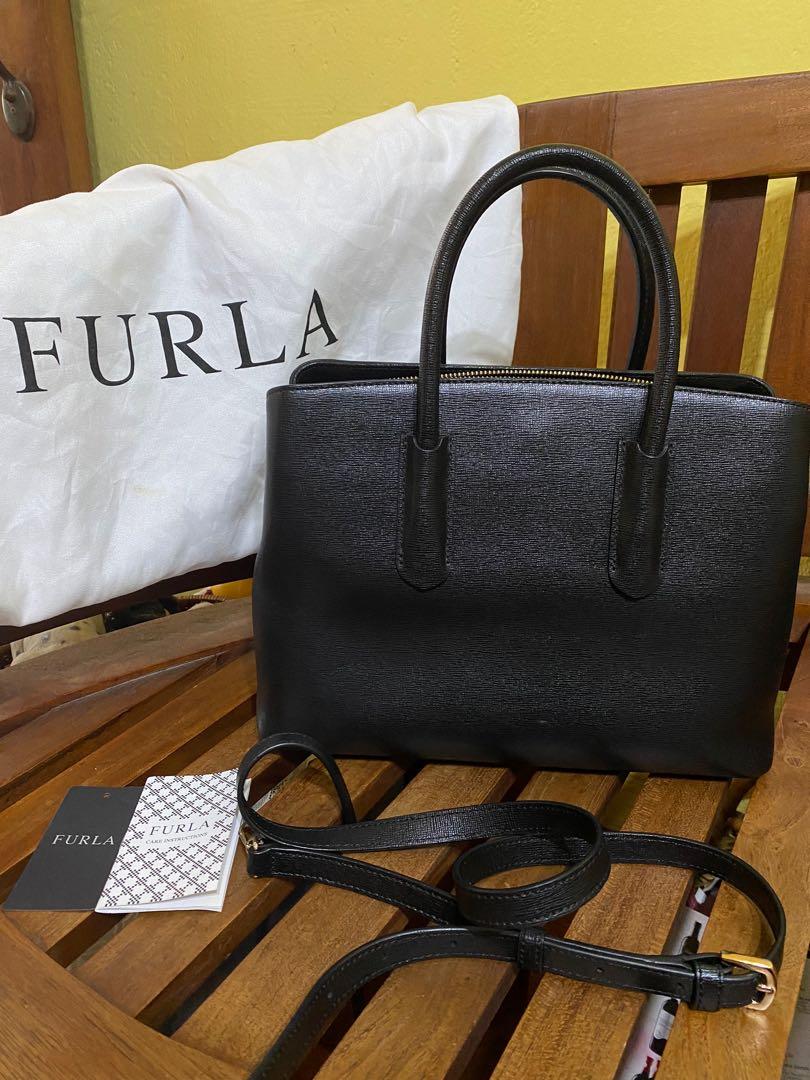 Furla Tessa Satchel Tote Onyx, Women's Fashion, Bags & Wallets