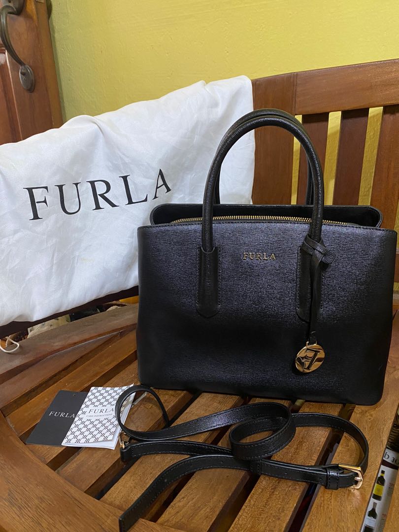 Furla Tessa Satchel Tote Onyx, Women's Fashion, Bags & Wallets