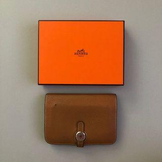 Pre-owned Hermes Sanguine Swift Leather Dogon Duo Wallet In Brown