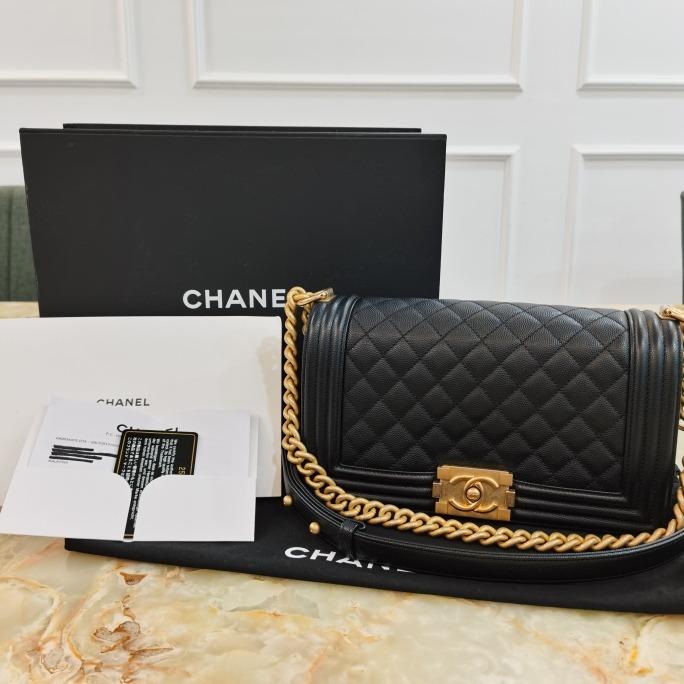 SOLD** NEW - CHANEL Old Medium Boy Caviar Leather Black GHW, Luxury, Bags &  Wallets on Carousell