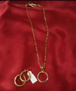real 18k gold paper clip necklace with fendi pendant and earrings