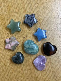 Set of 8 star and heart crystal carvings