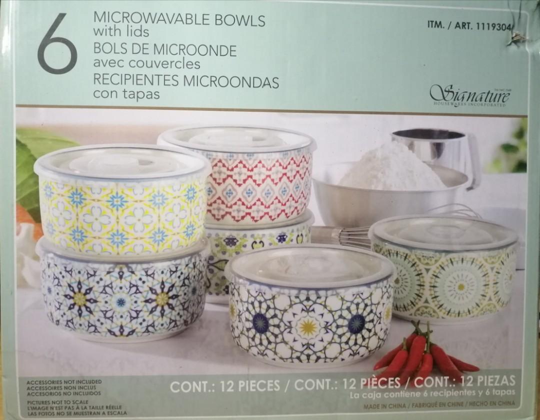 Signature Housewares 4pcs Microwavable Bowls With Lids Ceramic Storage Bowls  