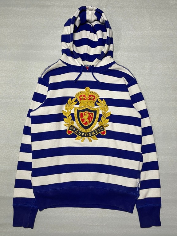 Supreme F W 07 Striped Crest Logo Embroidered Hoodie Men s