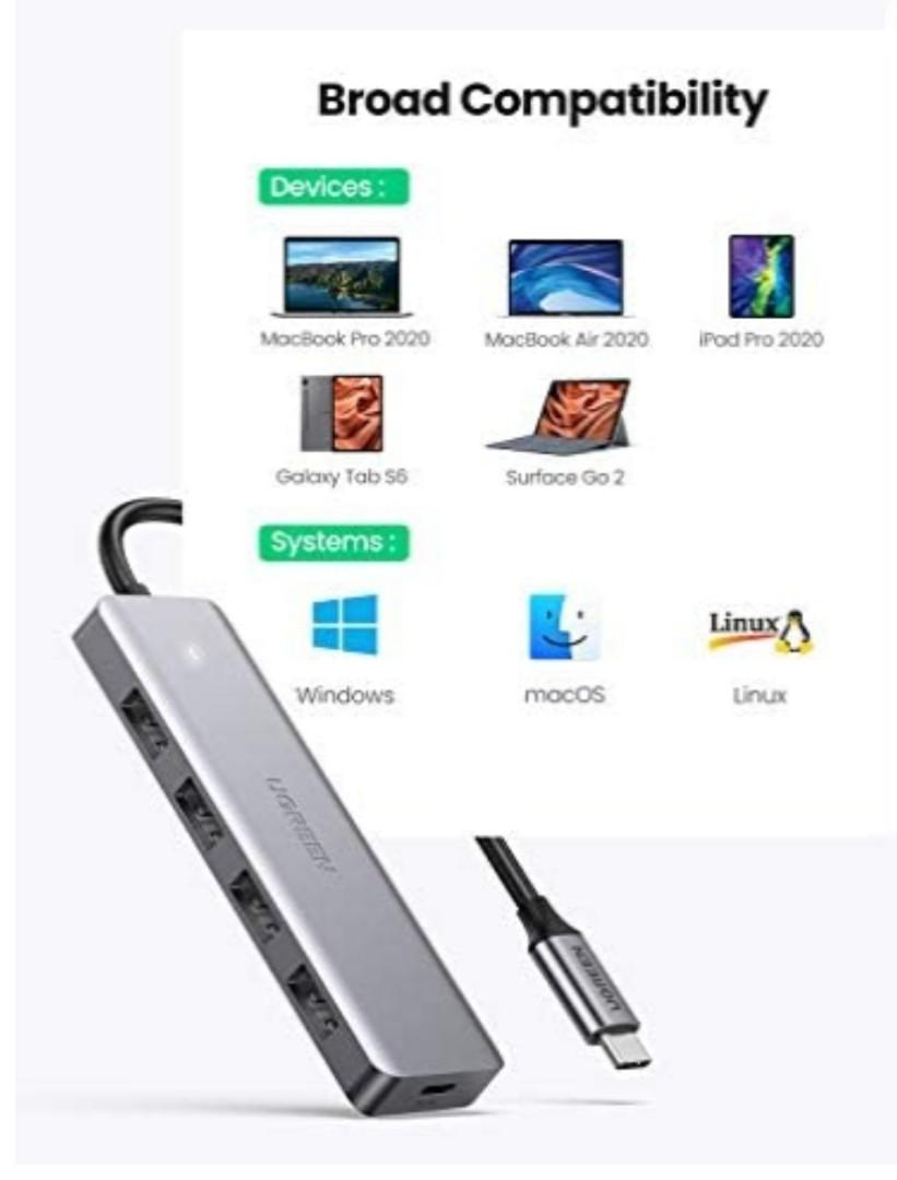 Hub USB C 4 Ports Adaptateur de hub USB Type C vers USB 3.0 Compatible avec MacBook Pro iMac Samsung Galaxy Note 10 S10 S9 LG Google Chromebook Pixelbook Dell XPS Oculus Rift et Plus 
